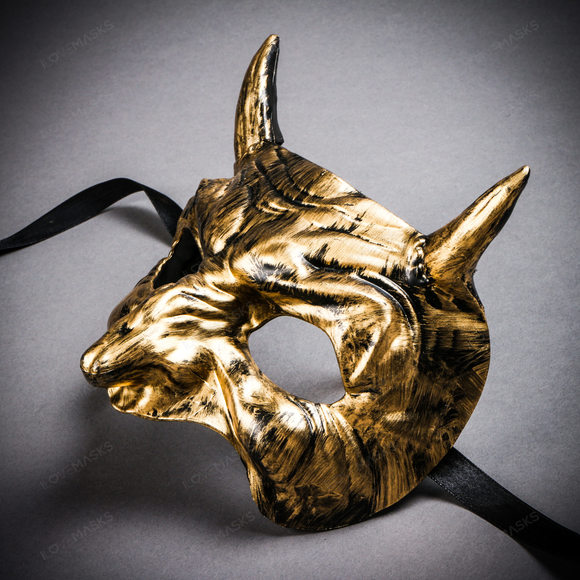 Goblin Devil Short Horn Eyes Mask - Black Gold - Picture 3 of 4